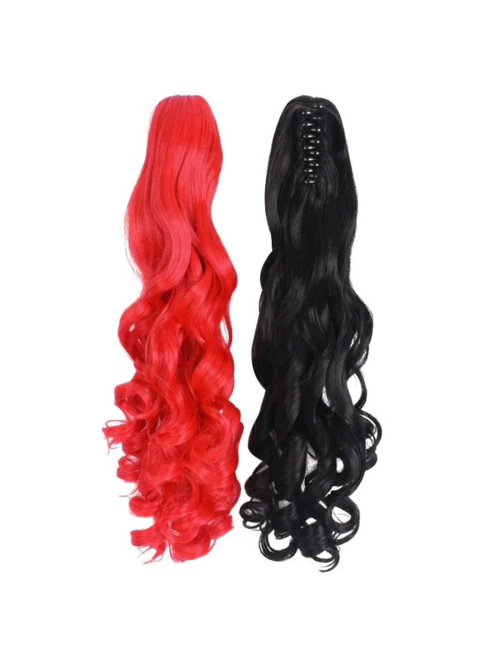 Women's Black Red Synthetic Lolita Long Curly Clip On Ponytails Cosplay Wigs